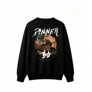 黑卫 Pinner Vangarhell Japanese Kanji Bird Peony Graphic Print Crew Neck Sweatshirt