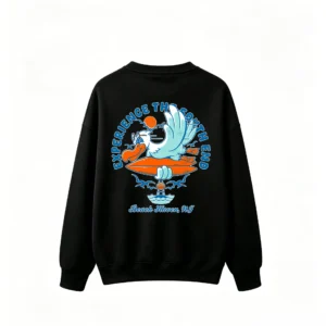 黑卫 Experience The South End Beach Haven NJ Pelican Surfing Graphic Crew Neck Sweatshirt
