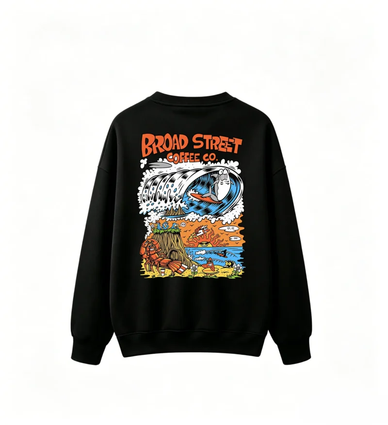 黑卫 Broad Street Coffee Co. Psychedelic Shark Surfing Animal Beach Crew Neck Sweatshirt