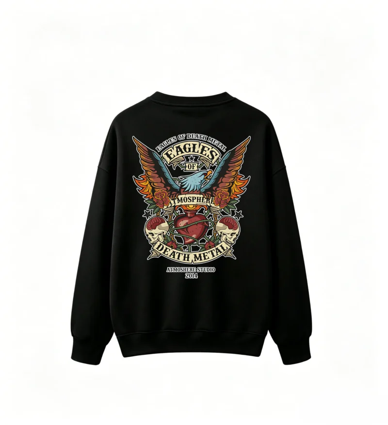 Eagles of Death Metal Atmosphere Skulls Heart Roses Graphic Sweatshirt - Heavy Metal Rock Band Tour Vintage Style Crew Neck Sweatshirt