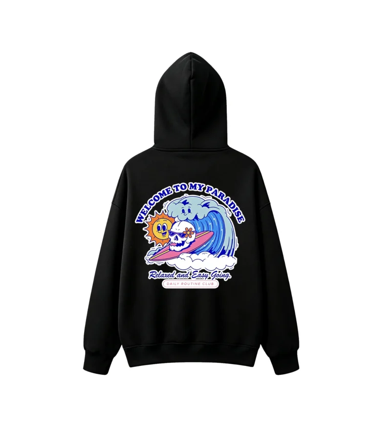 黑卫 Welcome To My Paradise Surfing Skull Back Print Hoodie