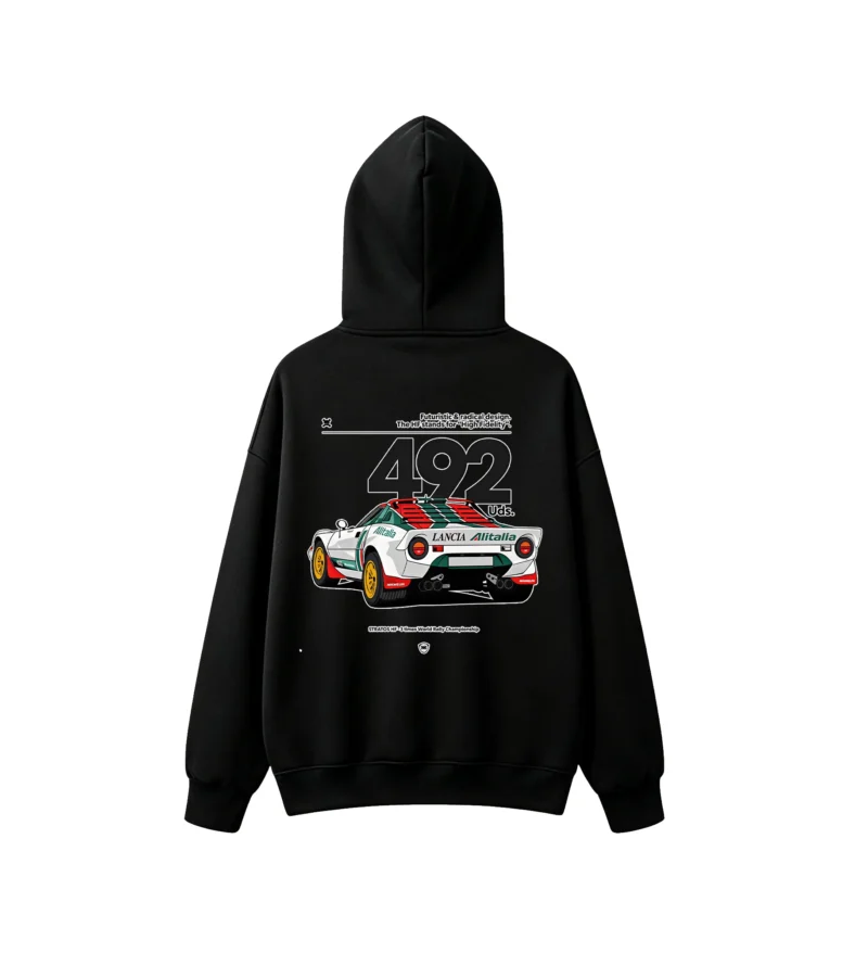 黑卫 Lancia Stratos Alitalia Rally Car Back Print Hoodie