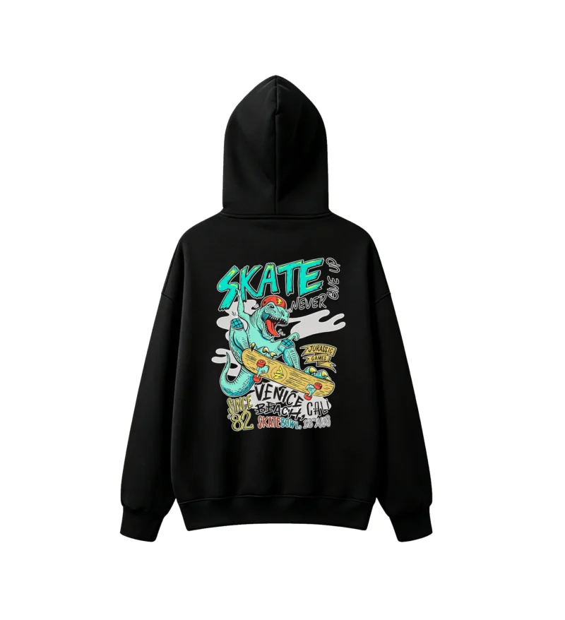 黑卫 Skateboarding Dinosaur Jurassic Games Back Print Hoodie