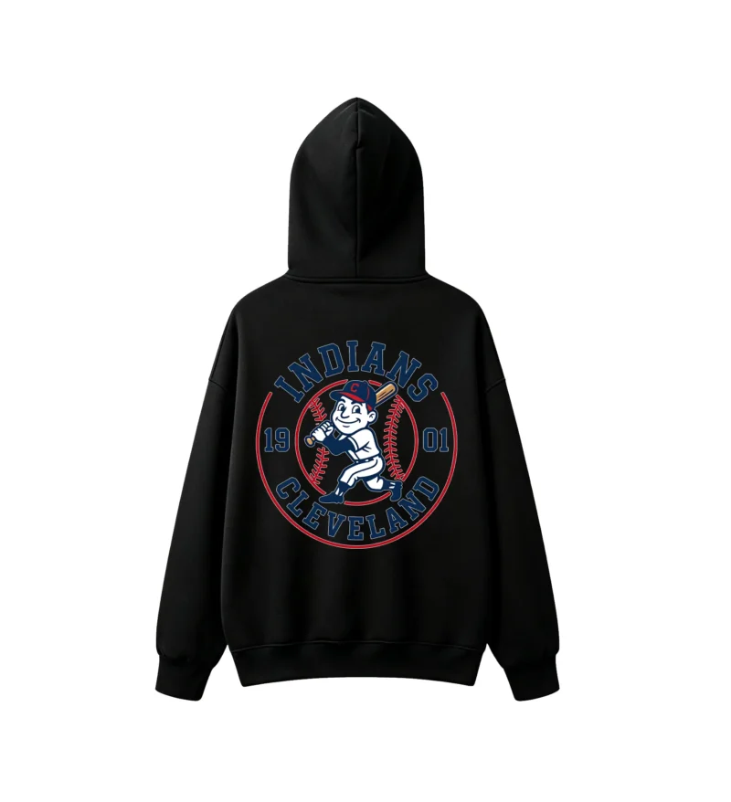 黑卫 CLEVELAND INDIANS 1901 VINTAGE BASEBALL LOGO BACK PRINT HOODIE