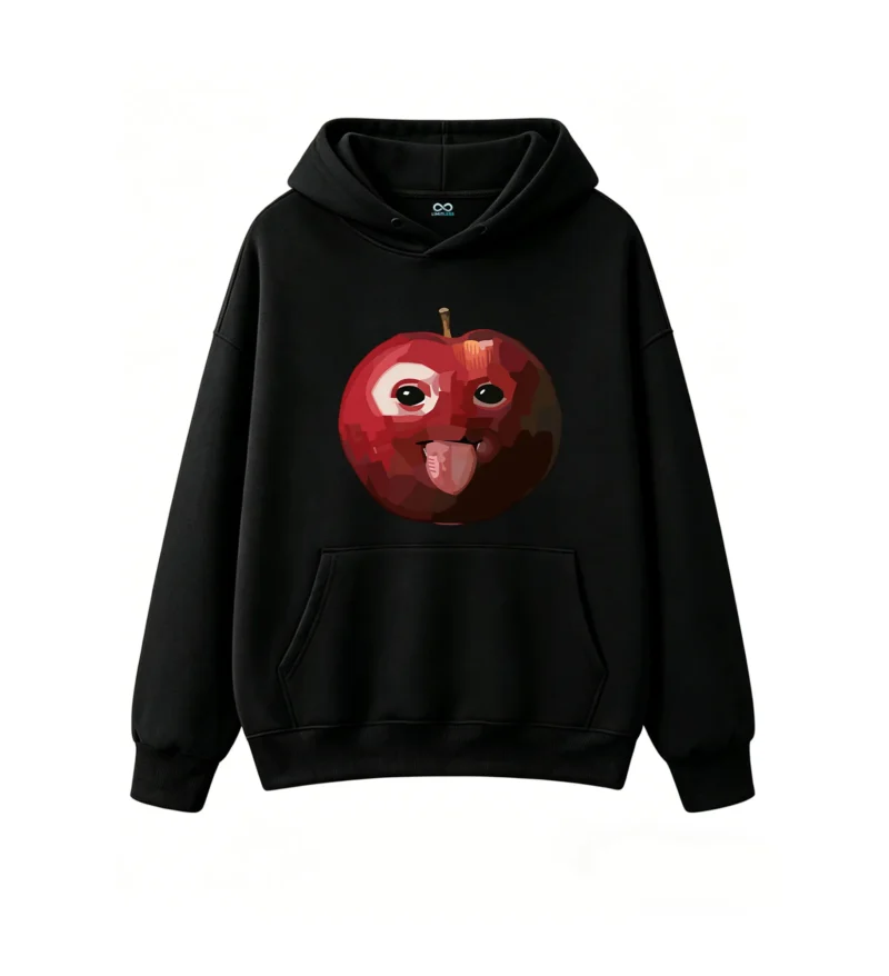 黑卫 Funny Apple Character With Tongue Out Hoodie