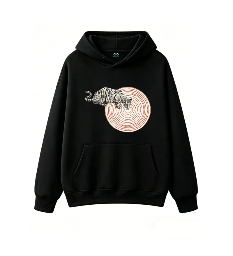 黑卫 Tiger Drinking From Spiral Water Graphic Hoodie
