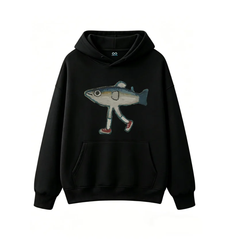 黑卫 Funny Walking Fish With Sneakers Graphic Hoodie