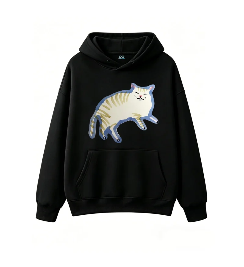 黑卫 Cute Sleeping Tabby Cat Graphic Hoodie
