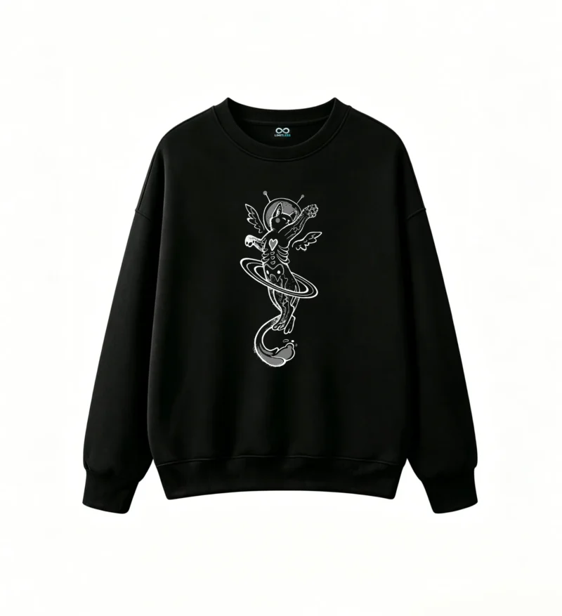 黑卫 Astronaut Cat Heart Back Print Sweatshirt
