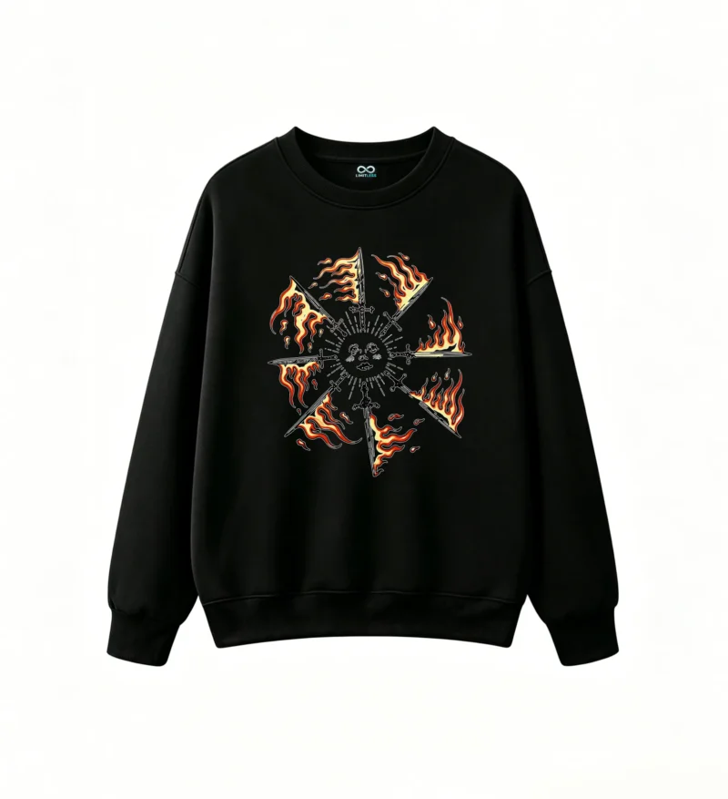 黑卫 Flaming Fire Circle Graphic Back Print Hoodie