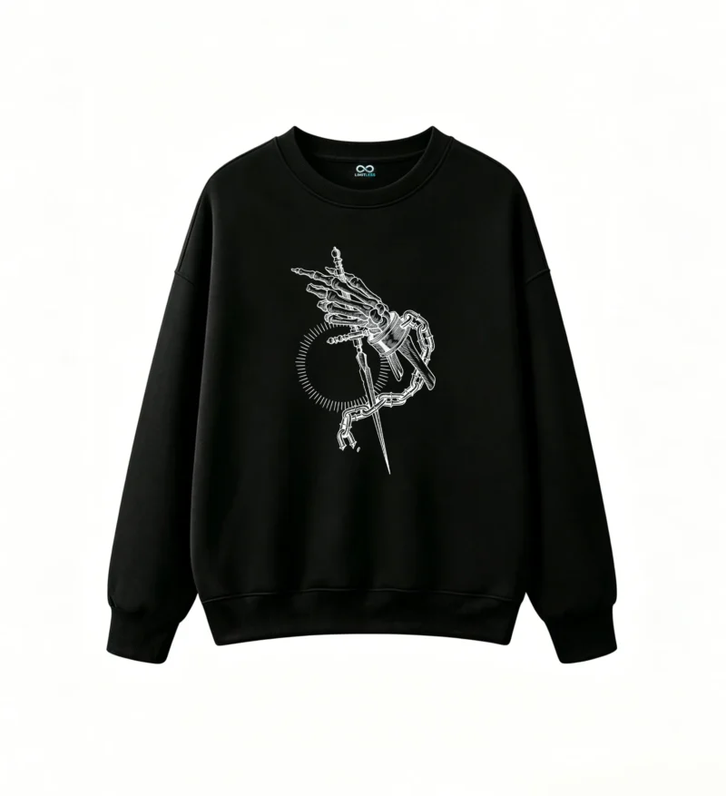 黑卫 Skeleton Hand With Sword Back Print Sweatshirt