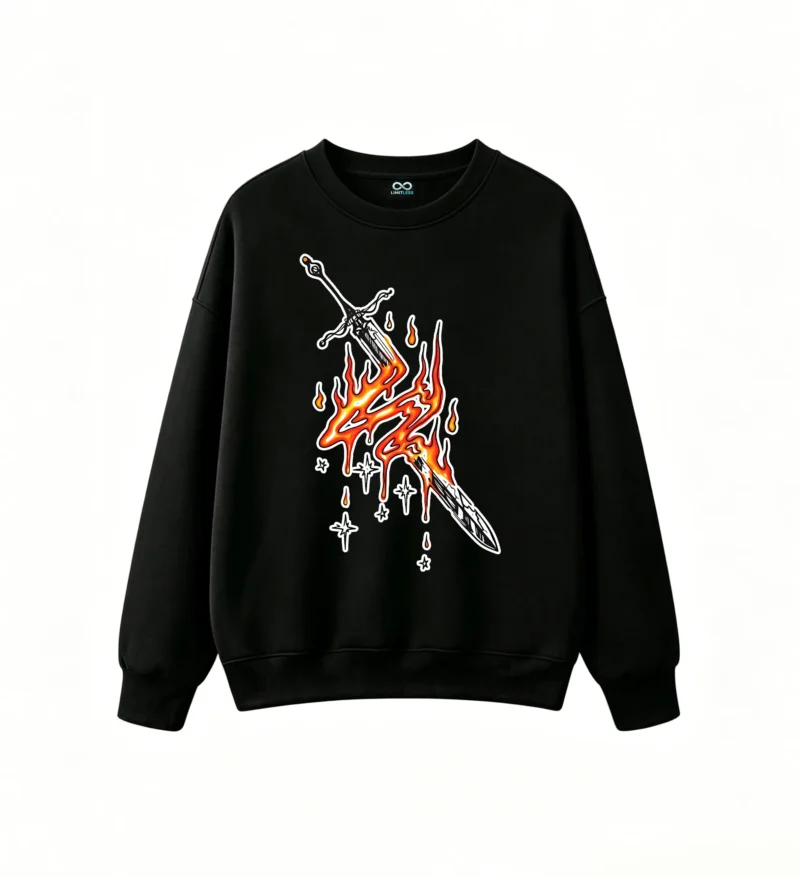Flaming Sword Back Print Hoodie
