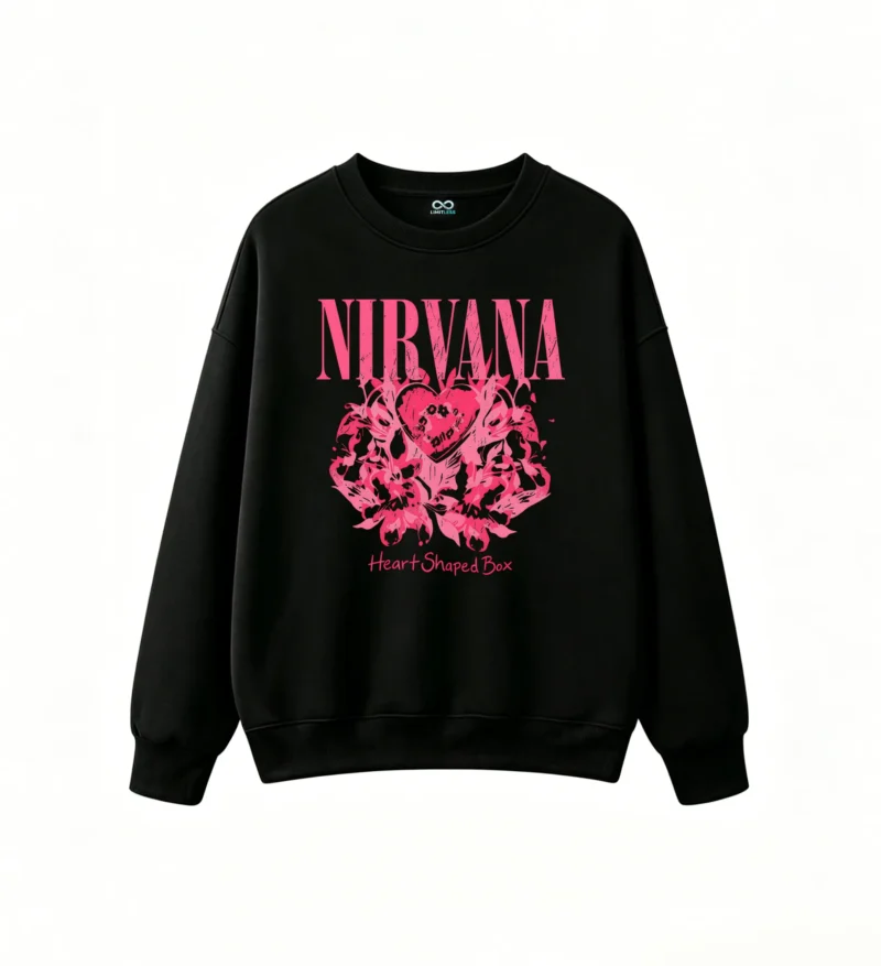 Nirvana Heart Shaped Box Pink Graphic Back Print Sweatshirt
