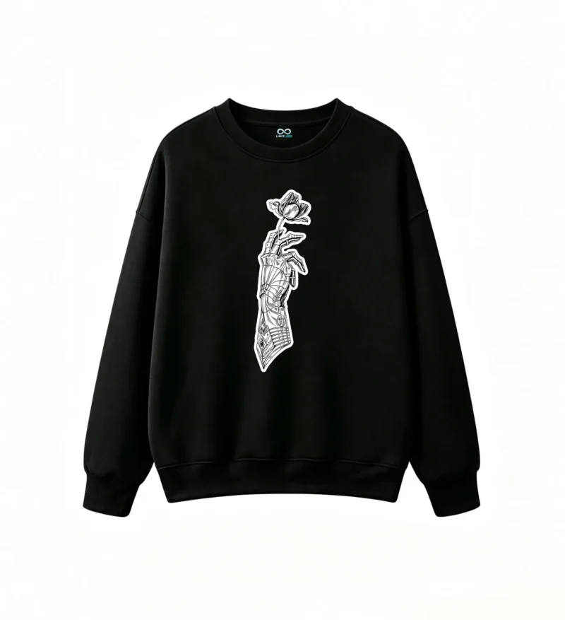 黑卫 Hand Holding Flower Back Print Hoodie