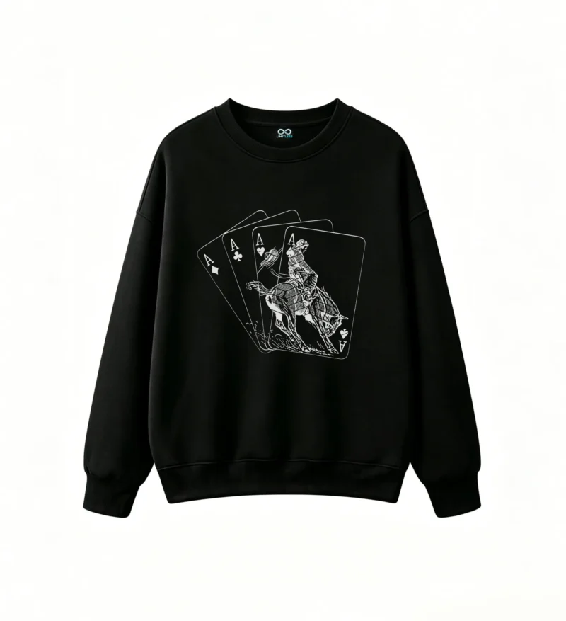 黑卫 Ace Of Spades Cowboy Riding Horse Back Print Sweatshirt