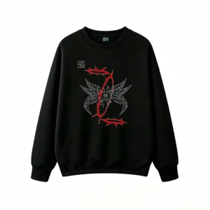 黑卫 Gothic Red Crown Thorn Wings Graphic Hoodie