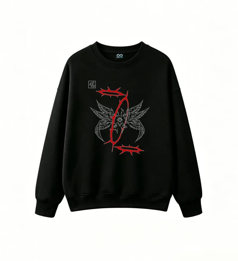 Gothic Red Crown Thorn Wings Graphic Hoodie