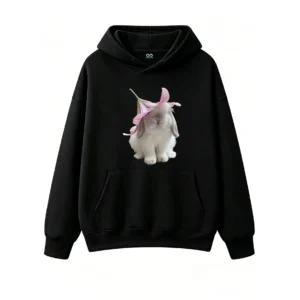 Cute Bunny Under Pink Lily Flower Hoodie