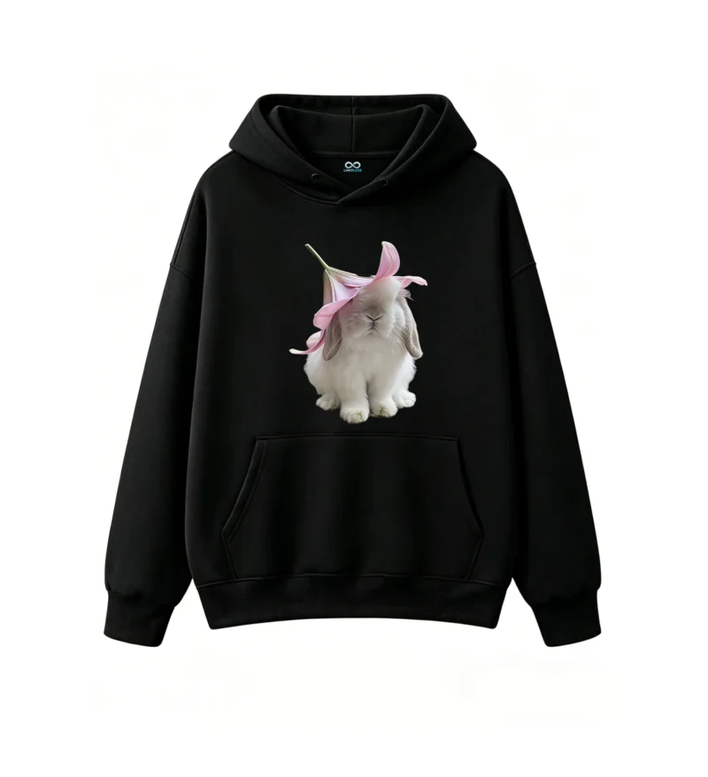 Cute Bunny Under Pink Lily Flower Hoodie