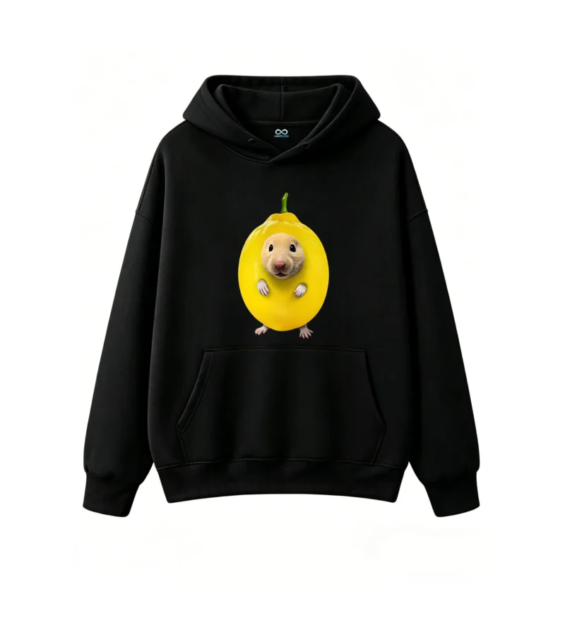 黑卫 Cute Hamster In A Lemon Hoodie Sweatshirt