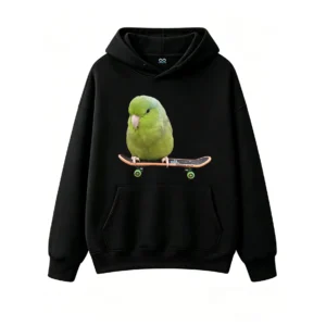 Cute Green Parrot Riding Skateboard Hoodie