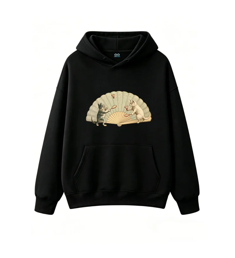 黑卫 Vintage Cats Playing Badminton Graphic Hoodie
