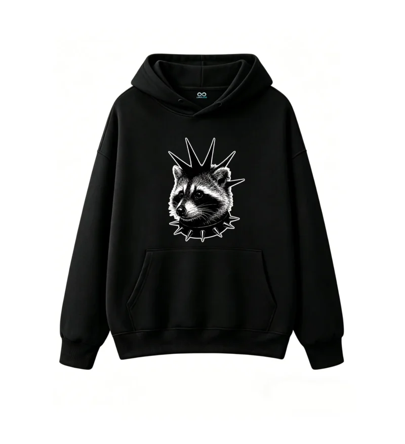 Punk Rock Raccoon With Spiked Mohawk Hoodie