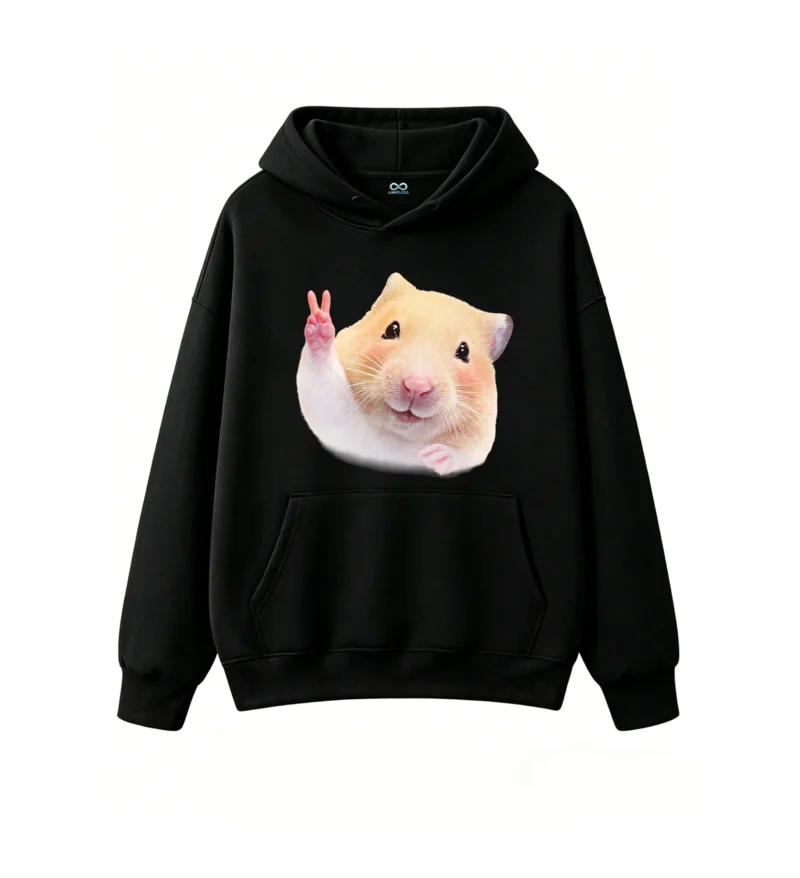 黑卫 Cute Hamster Peace Sign Graphic Hoodie