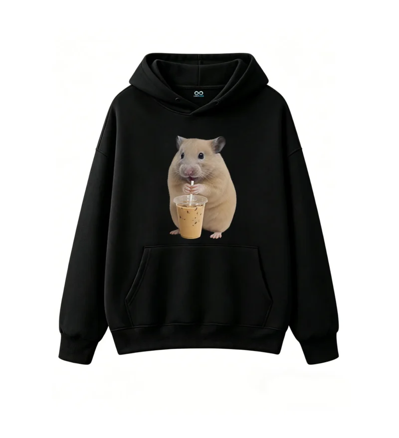 黑卫 Cute Hamster Drinking Iced Coffee Hoodie
