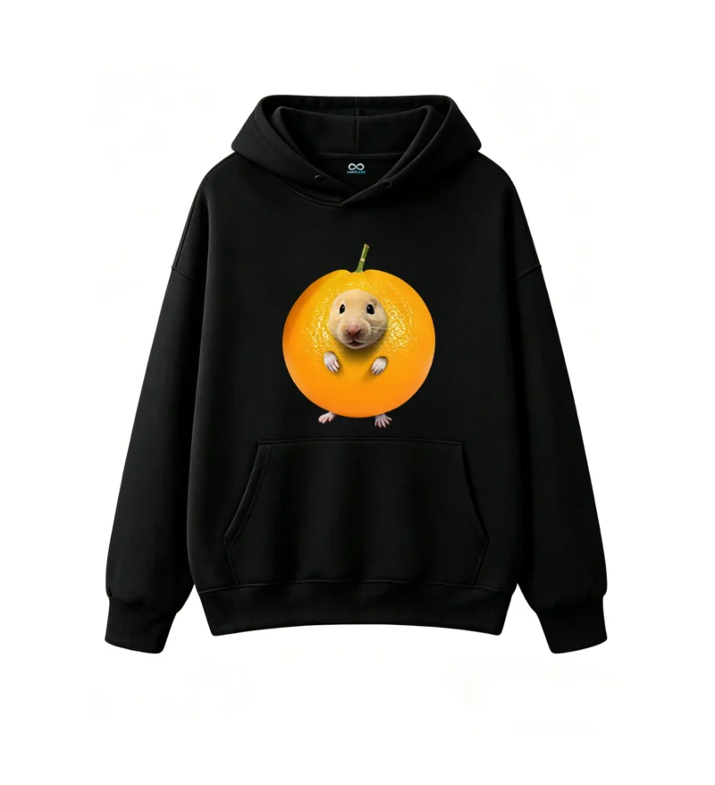 黑卫 Cute Hamster Inside Orange Graphic Hoodie