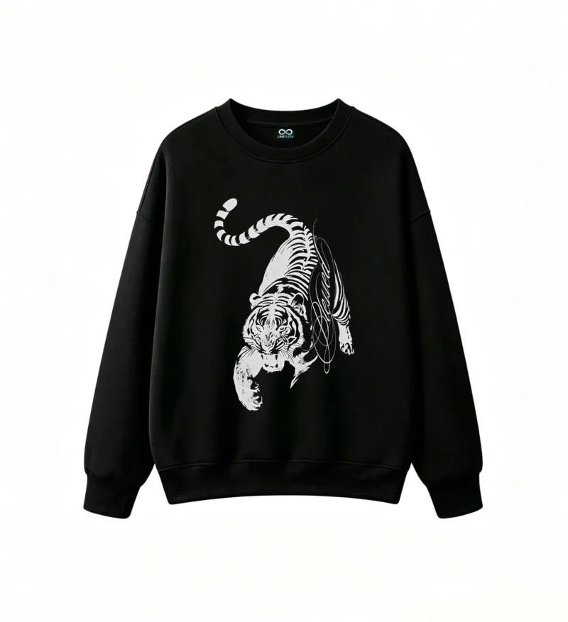 黑卫 Vintage Tiger Back Print Crew Neck Sweatshirt