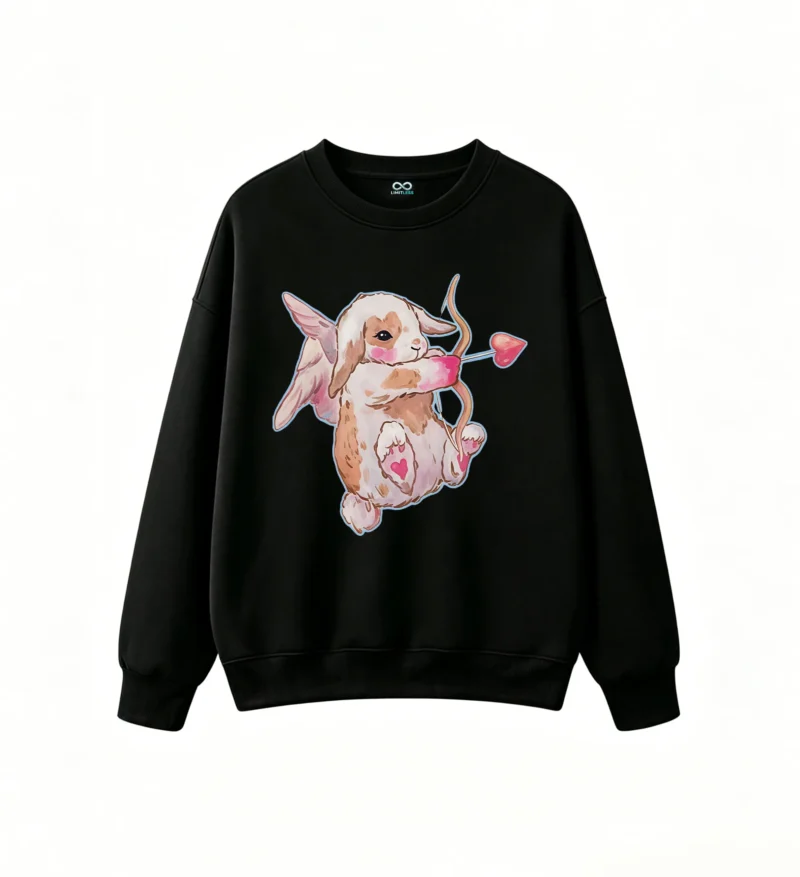 黑卫 Cute Cupid Bunny With Heart Arrow Back Print Sweatshirt