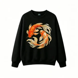 黑卫 Koi Fish Yin Yang Back Print Crew Neck Sweatshirt
