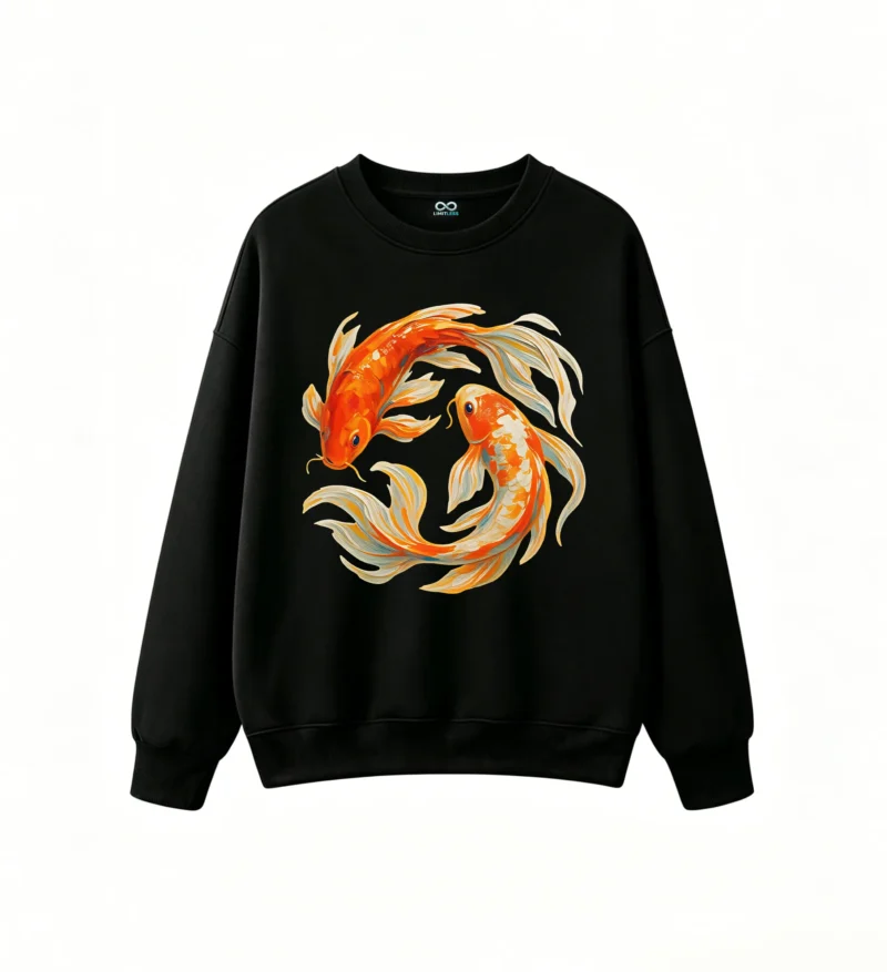Koi Fish Yin Yang Back Print Crew Neck Sweatshirt