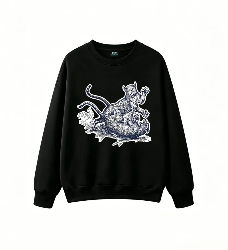 黑卫 Tiger Fight Aesthetic Graphic Back Print Crew Neck Sweatshirt