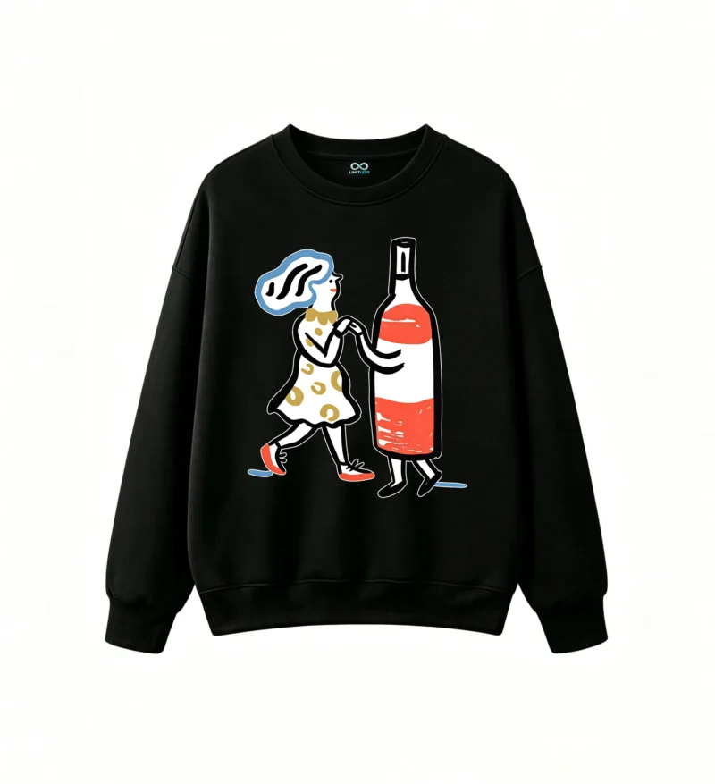 主图_1 Buzo Cuello Redondo Algodón Estampado Arte Vino Casual Premium Trendy