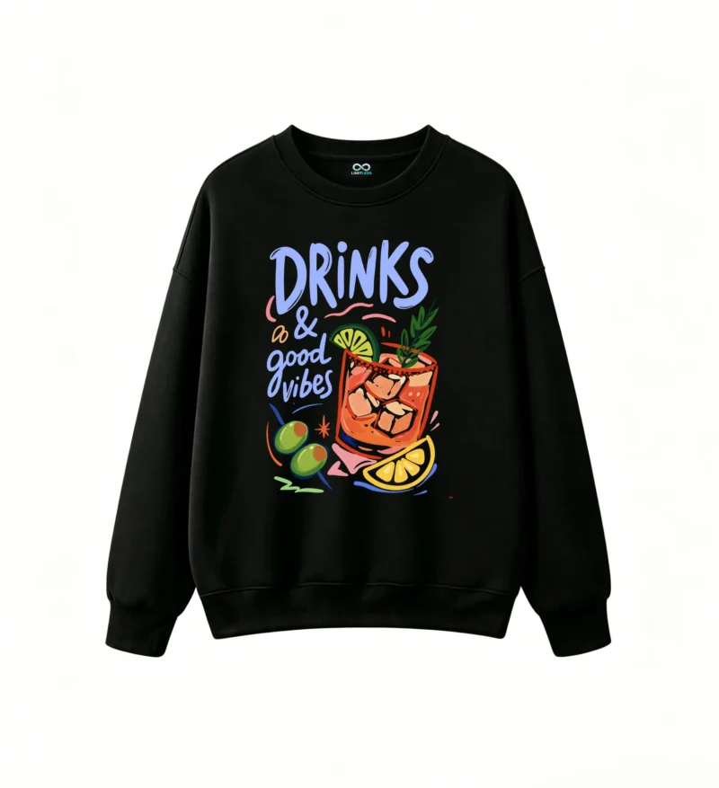 Buzo Cuello Redondo Algodón Drinks Good Vibes Estampada Verano Casual