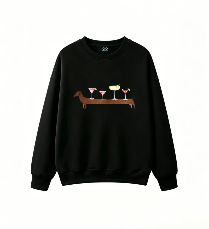 Buzo Cuello Redondo Algodón Estampado Perro Salchicha Cóctel Premium