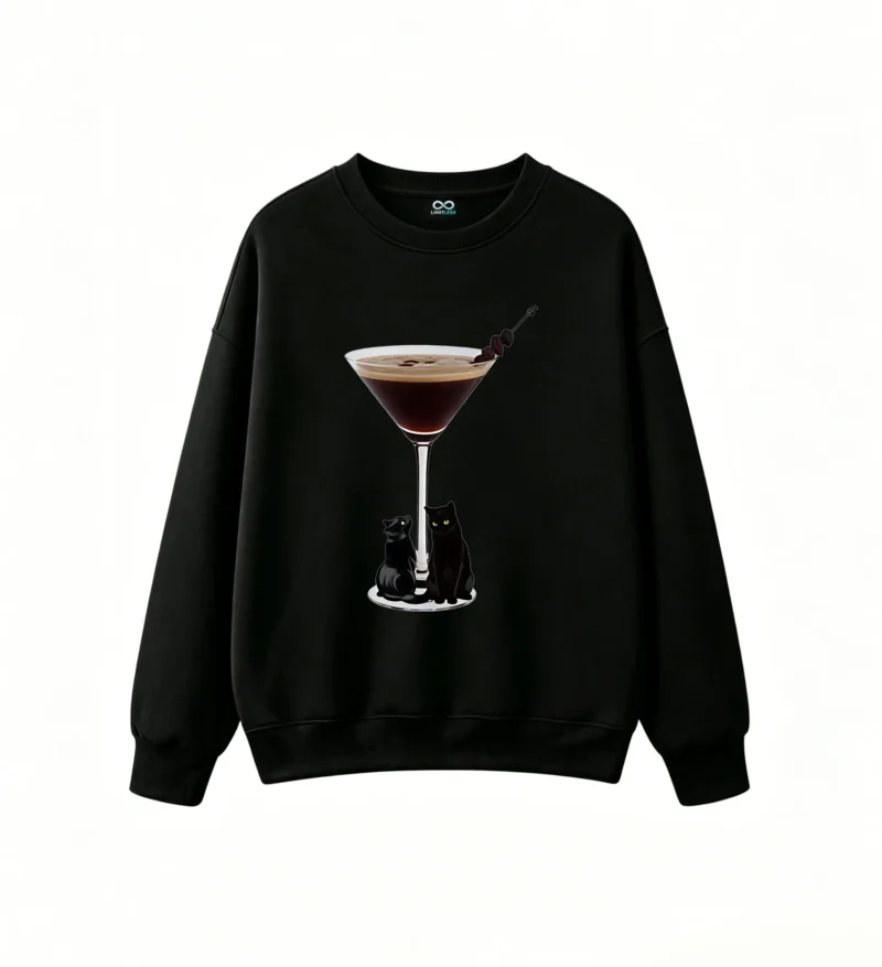 主图_1 Buzo Cuello Redondo Algodón Estampado Gatos Cóctel Diseño Casual Premium