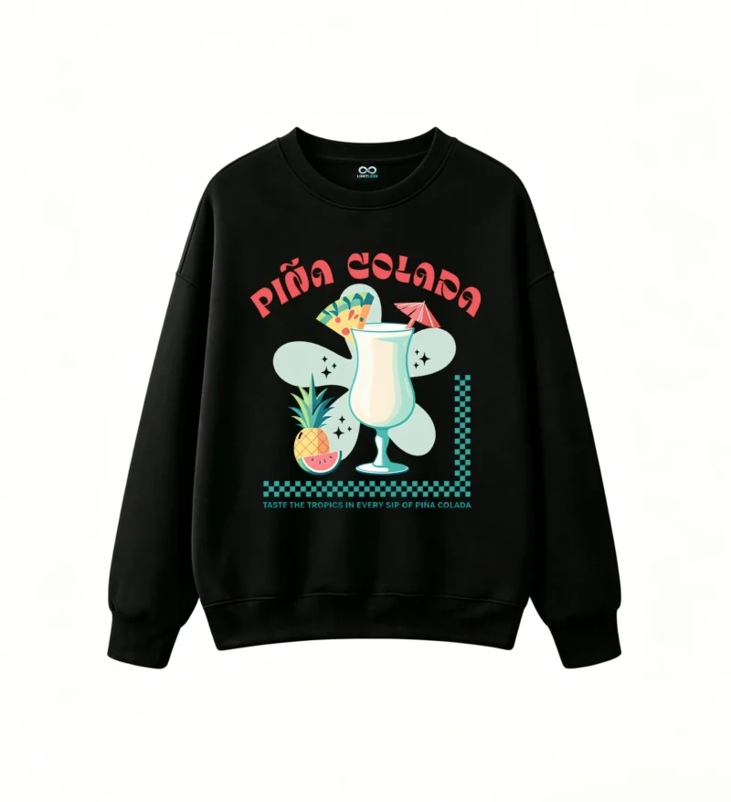 主图_1 Buzo Cuello Redondo Algodón Estampado Piña Colada Diseño Verano Playa