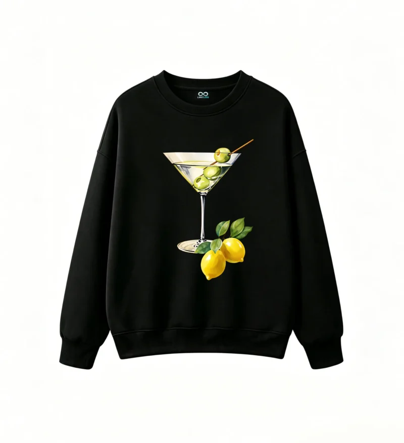 Buzo Cuello Redondo Algodón Estampado Cóctel Martini Limón Diseño Casual