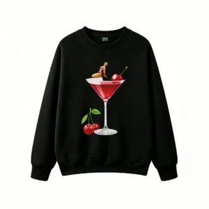 主图_1 Buzo Cuello Redondo Algodón Estampada Retro Cherry Cocktail Diseño Premium