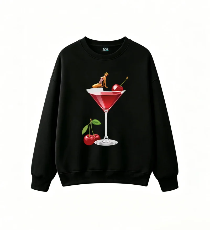 主图_1 Buzo Cuello Redondo Algodón Estampada Retro Cherry Cocktail Diseño Premium