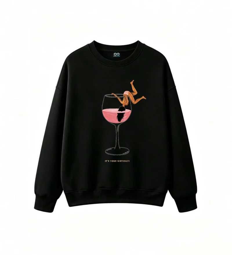 主图_1 Buzo Cuello Redondo Algodón Estampada Copa Vino Birthday Fiesta Premium