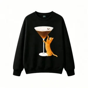 主图_1 Buzo Cuello Redondo Algodón Estampado Gato Café Espresso Premium Full