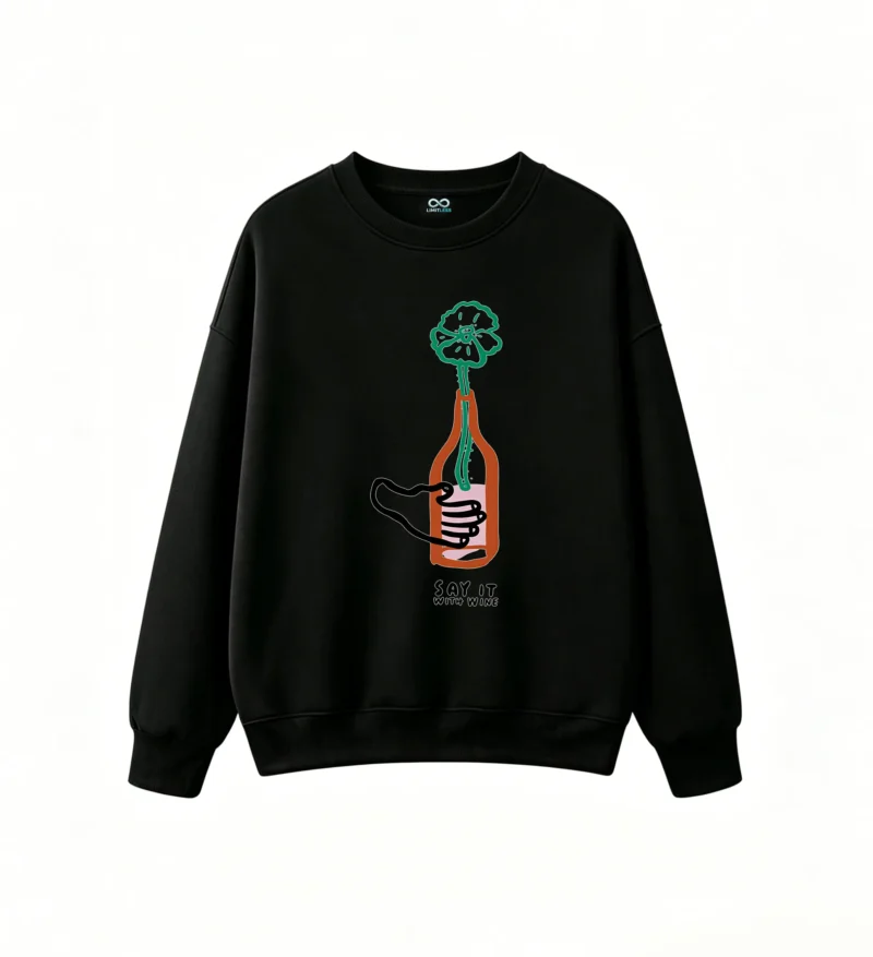 Buzo Cuello Redondo Algodón Estampada Flor Botella Diseño Artístico Urbano