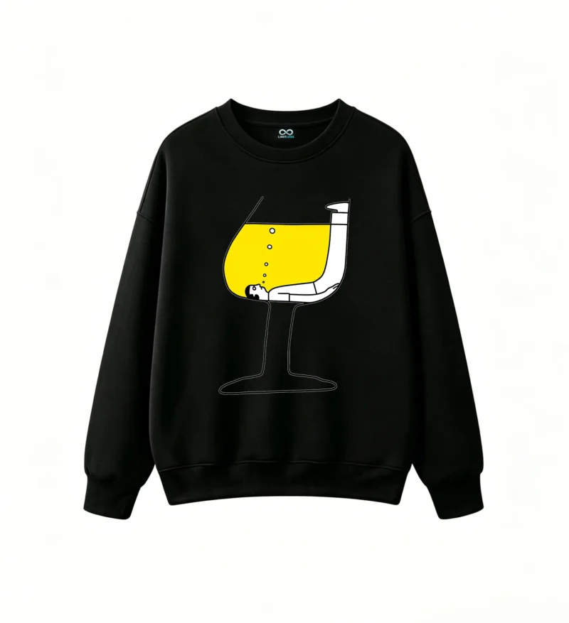 主图_1 Buzo Cuello Redondo Algodón Estampada Copa Vino Arte Minimalista Premium