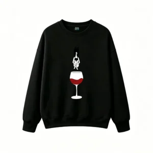 主图_1 Buzo Cuello Redondo Algodón Estampado Vino Copa Diseño Minimalista Premium