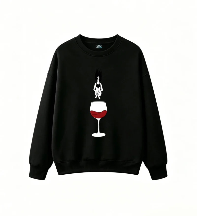 主图_1 Buzo Cuello Redondo Algodón Estampado Vino Copa Diseño Minimalista Premium