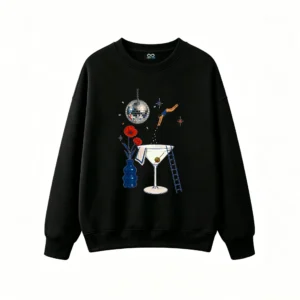 主图_1 Buzo Cuello Redondo Algodón Estampado Disco Martini Vintage Retro Viral
